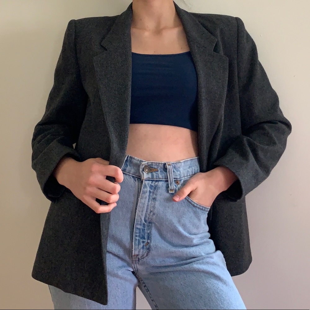 Vintage Gray Wool Suit Jacket Blazer - Picture 1 of 10